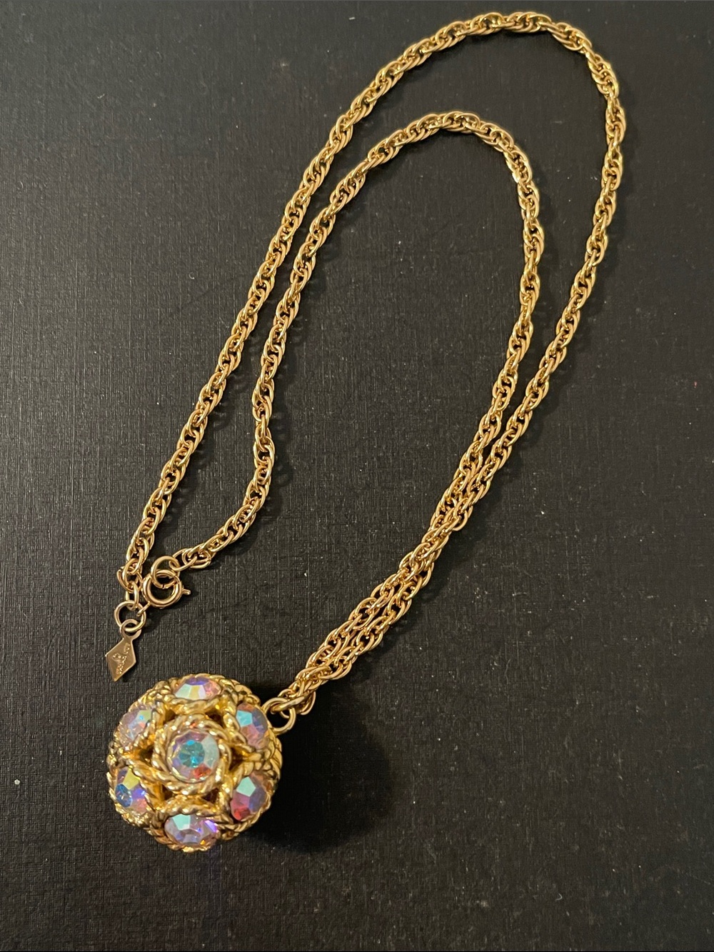 1960’s Sarah Coventry “Dancing Magic” AB Disco Ball Pendant Necklace